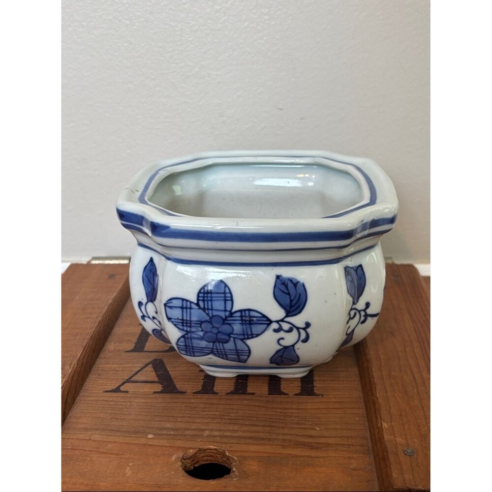 Blue and White Floral Ceramic Planter